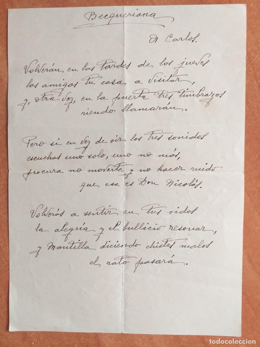 Otros art&iacute;culos de coleccionismo en papel: POES&Iacute;A ANTIGUA ESCRITA A MANO - TITULADA BECQUERIANA A CARLOS