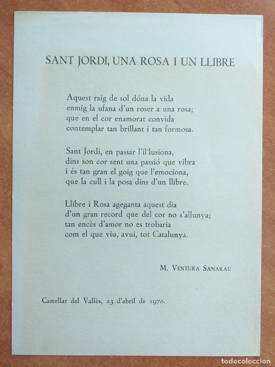 Outros artigos de papel: 1970 SANT JORDI, UNA ROSA I UN LLIBRE - POES&Iacute;A DE M. VENTURA SANARAU / CASTELLAR DELVALL&Eacute;S - E