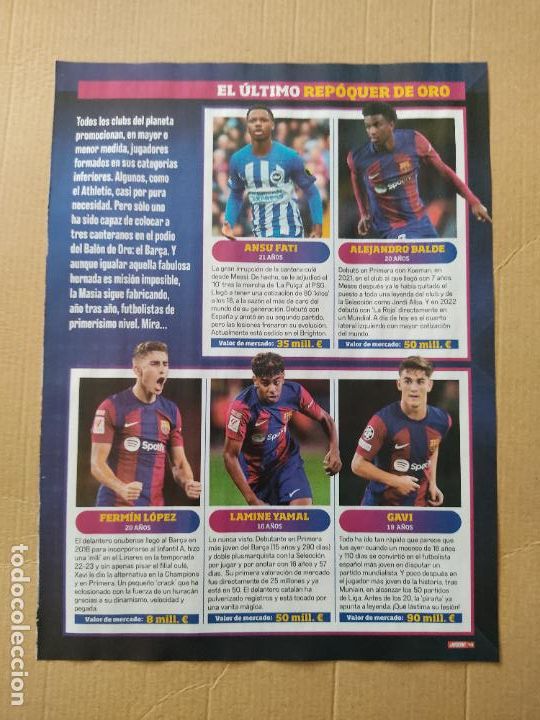 Otros Art&iacute;culos de Coleccionismo en Papel: HOJA REVISTA JUGON 23-24 REPORTAJE ANSU FATI BALDE FERMIN LAMINE YAMAL GAVI MESSI XAVI INIESTA PIQUE