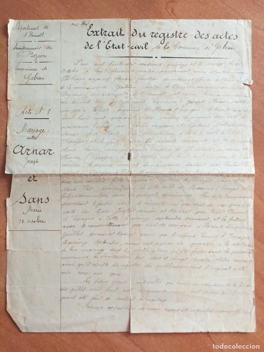 Otros Art&iacute;culos de Coleccionismo en Papel: 1915 ?? EXTRAIT DU REGISTRE DES ACTES DE L&acute;ESTAL CIVIL DE LA COMMUNE DE GABIAN