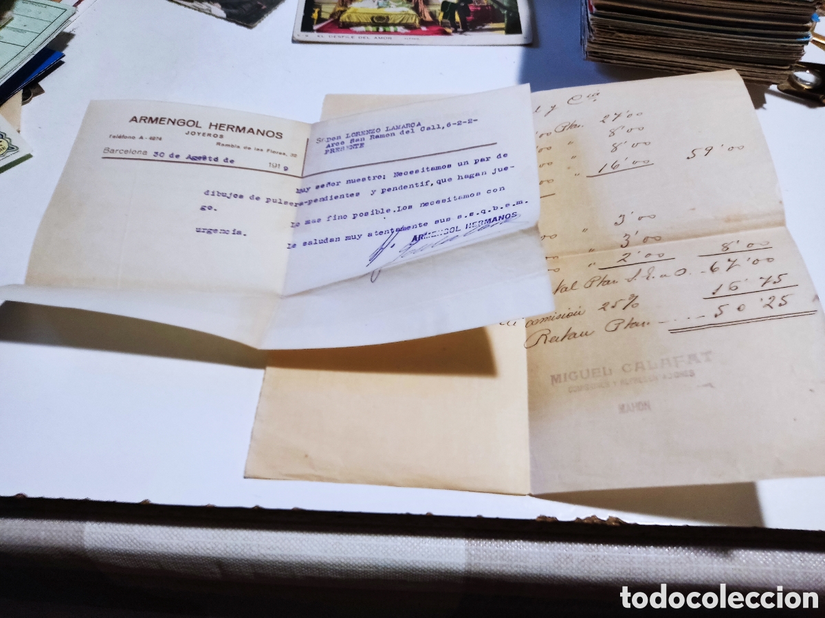 Otros Art&iacute;culos de Coleccionismo en Papel: Carta antigua joyeros Armengol Hermanos, Barcelona 1919