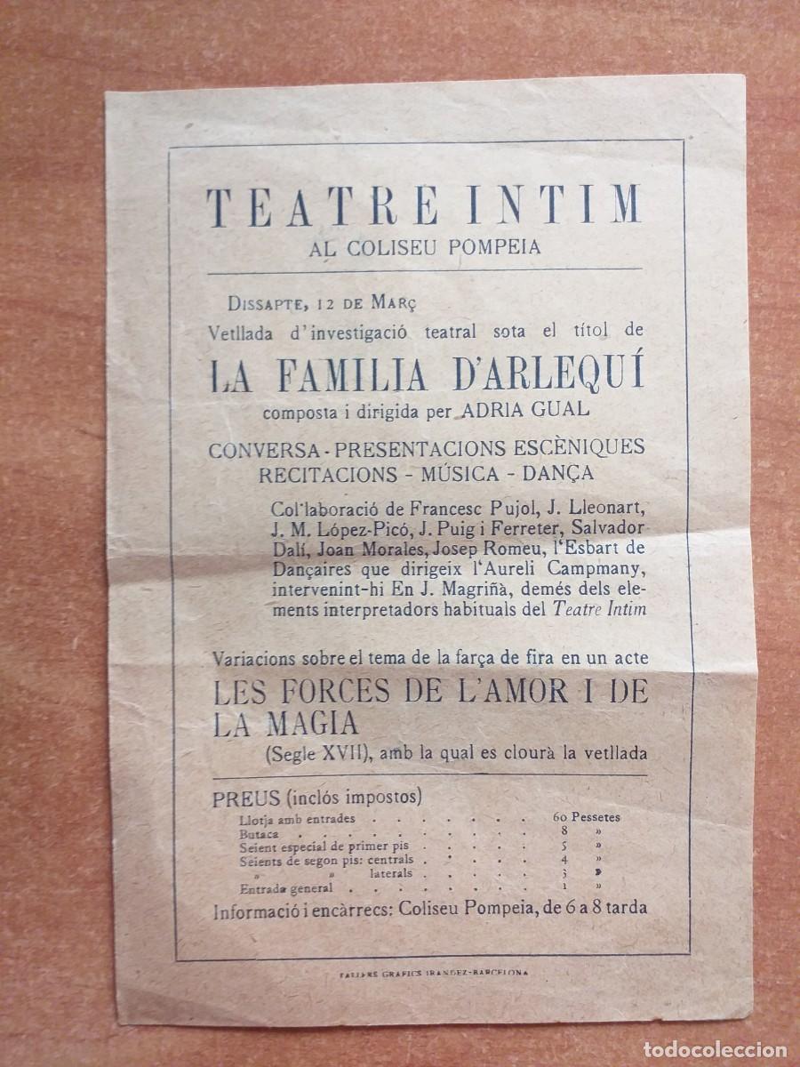 Otros Art&iacute;culos de Coleccionismo en Papel: FOLLETO - TEATRE INTIM - AL COLISEU POMPEIA / EN CATAL&Aacute;N - BARCELONA