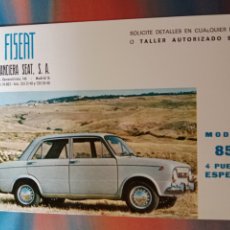 Otros Artículos de Coleccionismo en Papel: FICHA FISEAT PARA SEAT 850 4 PUERTAS ESPECIAL DE 1968
