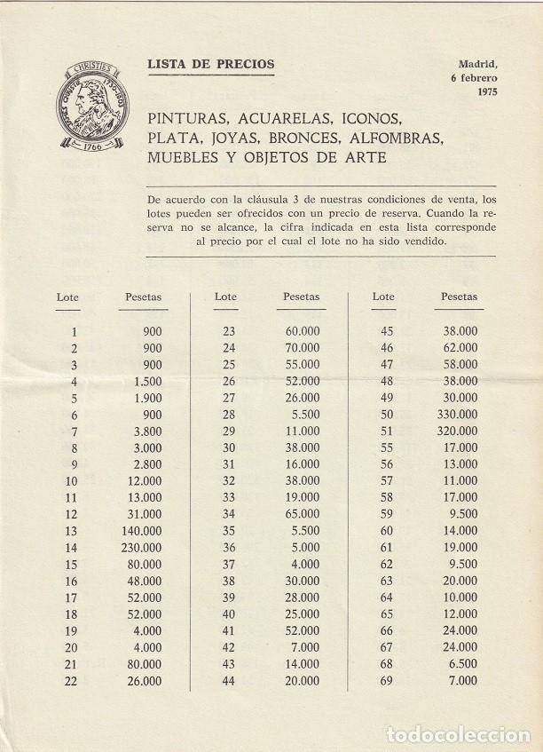 Otros Art&iacute;culos de Coleccionismo en Papel: Lista de precios Christies 1975 - Pinturas, acuarelas, iconos, plata, joyas, bronces, alfombras...