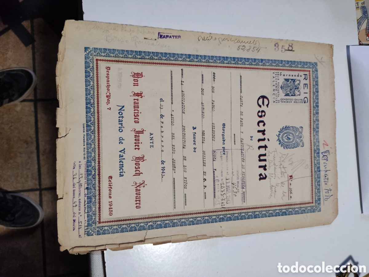 Otros art&iacute;culos de coleccionismo en papel: Escritura a favor de la asociaci&oacute;n protectora de los ni&ntilde;os,asilo del ni&ntilde;o Jes&uacute;s 1943