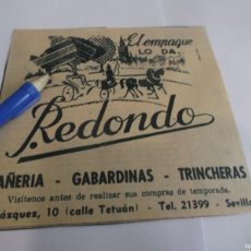 Otros Artículos de Coleccionismo en Papel: RECORTE PUBLI.AÑO 1953.- PAÑERIA-GABARDINAS-TRINCHERAS - REDONDO - SEVILLA