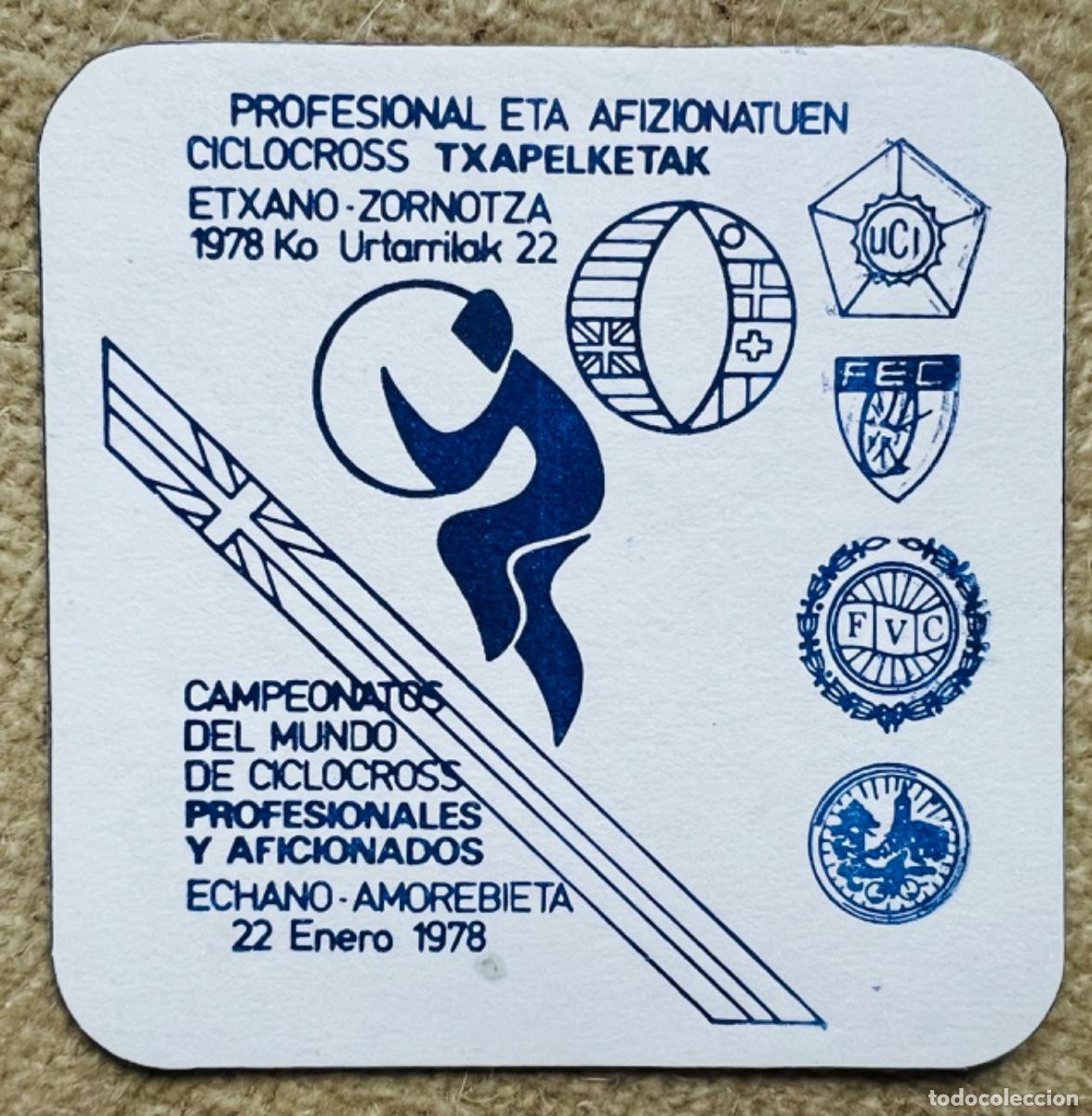 Otros Art&iacute;culos de Coleccionismo en Papel: Posavasos Campeonatos del mundo de Ciclocross - Echano - Amorebieta, 1978 - Ciclismo - Ciclista