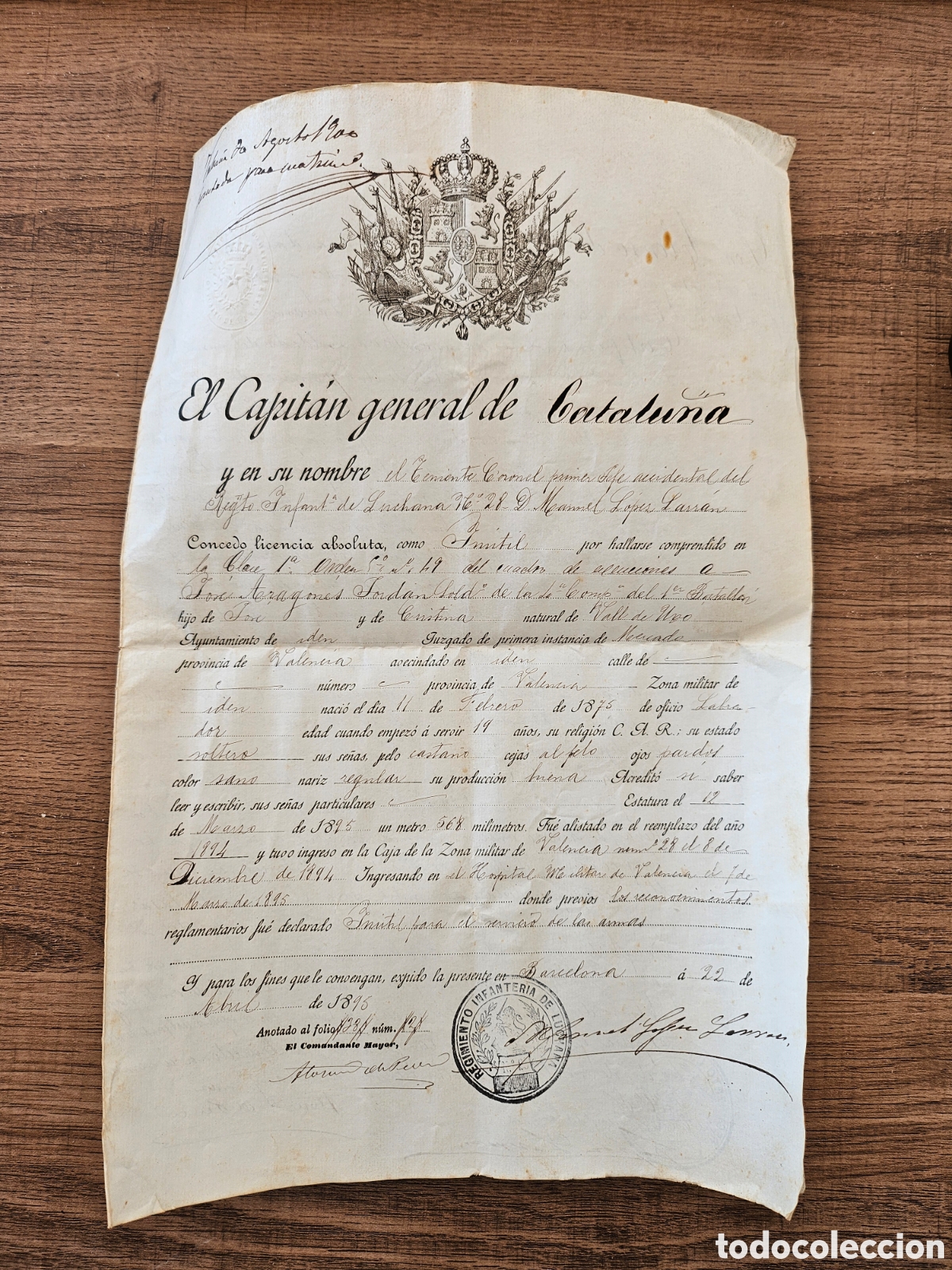 Otros art&iacute;culos de coleccionismo en papel: Documento del Capit&aacute;n General de Catalu&ntilde;a - Foto 1