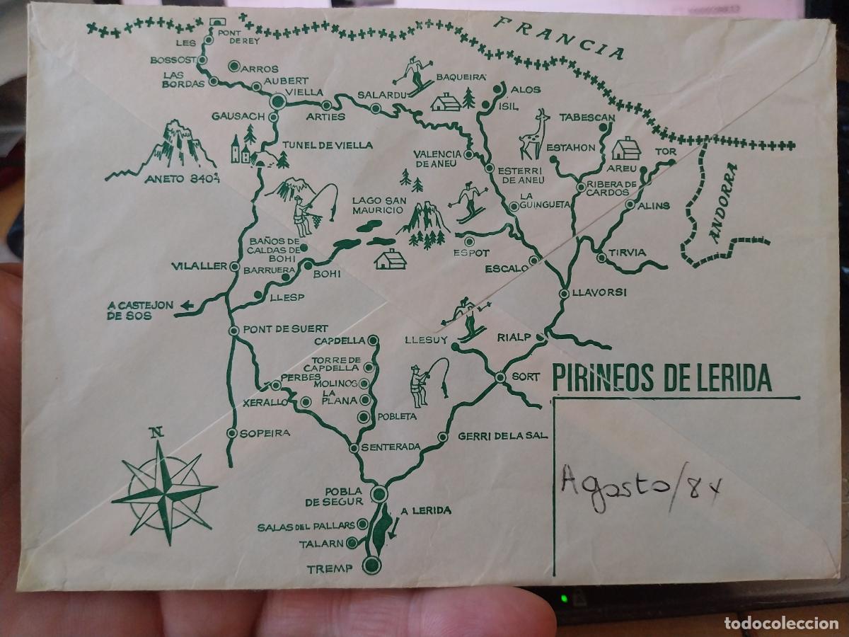 Otros Art&iacute;culos de Coleccionismo en Papel: PIRINEOS DE LERIDA IMPRESO EN DORSO DE SOBRE NORMAL 16 X 11,5CM ESQUI PESCA
