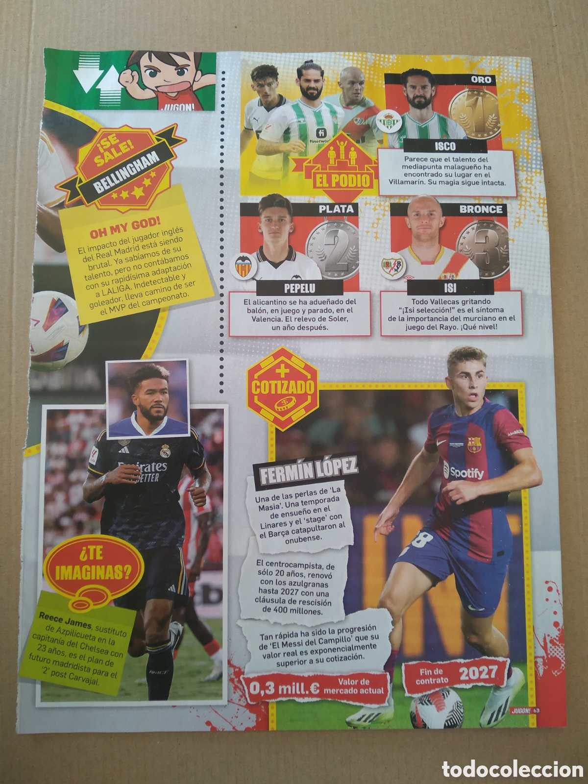Otros Art&iacute;culos de Coleccionismo en Papel: HOJA REVISTA JUGON FERMIN LOPEZ BARCELONA REECE JAMES PEPELU ISI ISCO CROMO MEGACRACKS 23-24 PANINI