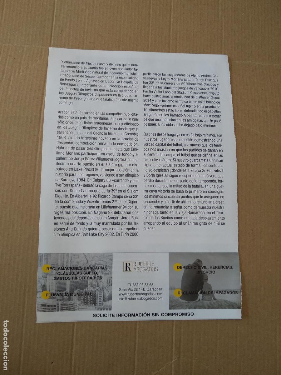 Otros art&iacute;culos de coleccionismo en papel: HOJA REVISTA ZARAGOZA NO ME HABLES DE FUTBOL BHOLUA MODA MIEDO NI AL FRIO