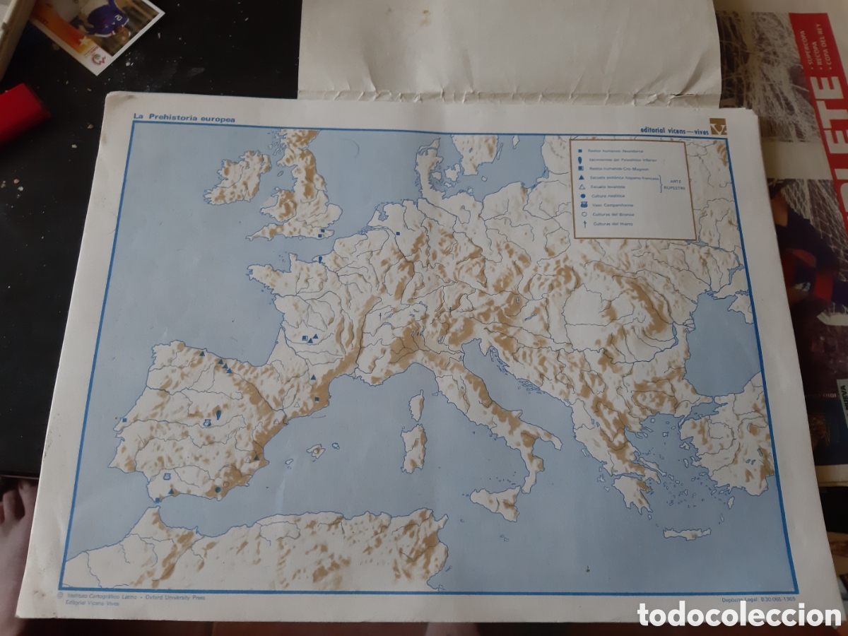 Otros Art&iacute;culos de Coleccionismo en Papel: ANTIGUO MAPA 1969 PREHISTORIA EUROPEA EDITORIAL VICENS VIVES
