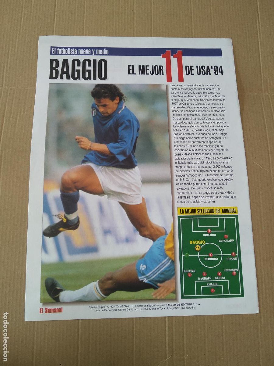Paper Collecting Others: HOJA BAGGIO ITALIA PELE BRASIL COPA MUNDO FUTBOL USA 1994 MUNDIAL EEUU LAS PROVINCIAS
