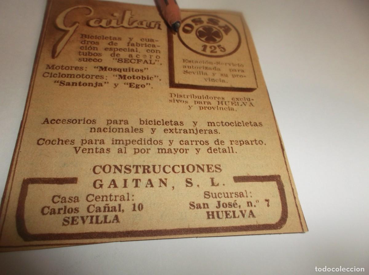 Otros Art&iacute;culos de Coleccionismo en Papel: RECORTE PUBLI.A&Ntilde;O 1953-BICICLETAS,MOTORES MOSQUITOS-GAITAN-CONSTRUCIONES GAITAN,S.L./SEVILLA/HUELVA