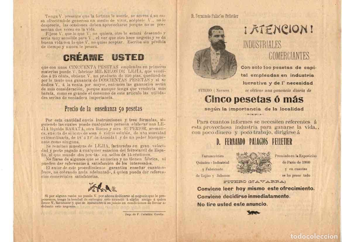 Paper Collecting Others: DIPTICO PUBLICITARIO NEGOCIO DE FABRICACION DE LEJIA. FITERO, NAVARRA. FERNANDO PALACIOS PELLETIER