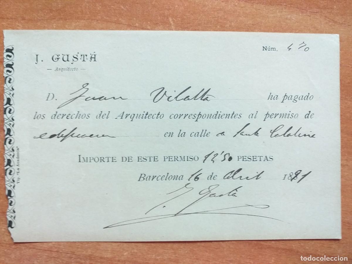 Otros art&iacute;culos de coleccionismo en papel: 1891 RECIBO DE PAGO - ARQUITECTO DE BARCELONA
