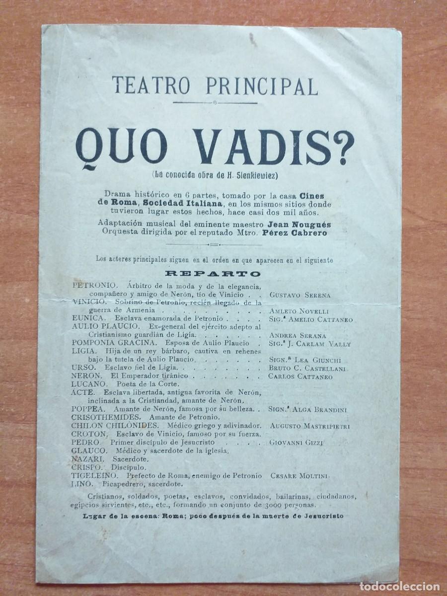 Collectionnisme Papier divers: PROGRAMA QUO VADIS - TEATRO PRINCIPAL - BARCELONA