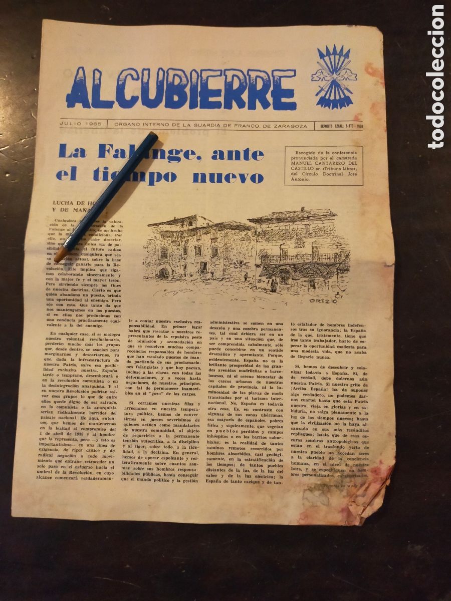 Otros Art&iacute;culos de Coleccionismo en Papel: Peri&oacute;dico alcubierre falange 1965 Zaragoza