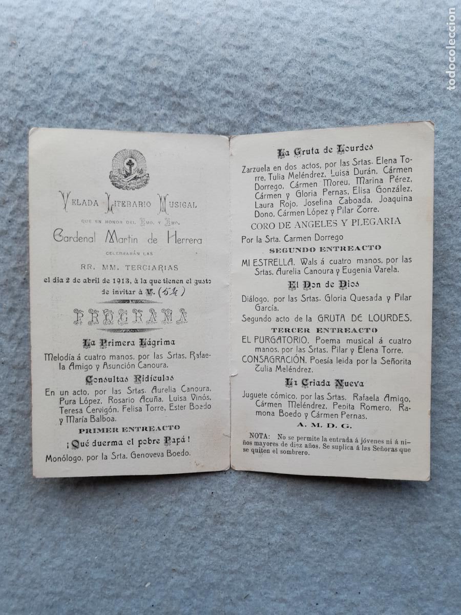 Sammelleidenschaft Andere Papierartikel: Velada Literario Musical en Honor al Cardenal Mat&iacute;n de la Herrera. A&ntilde;o 1913.