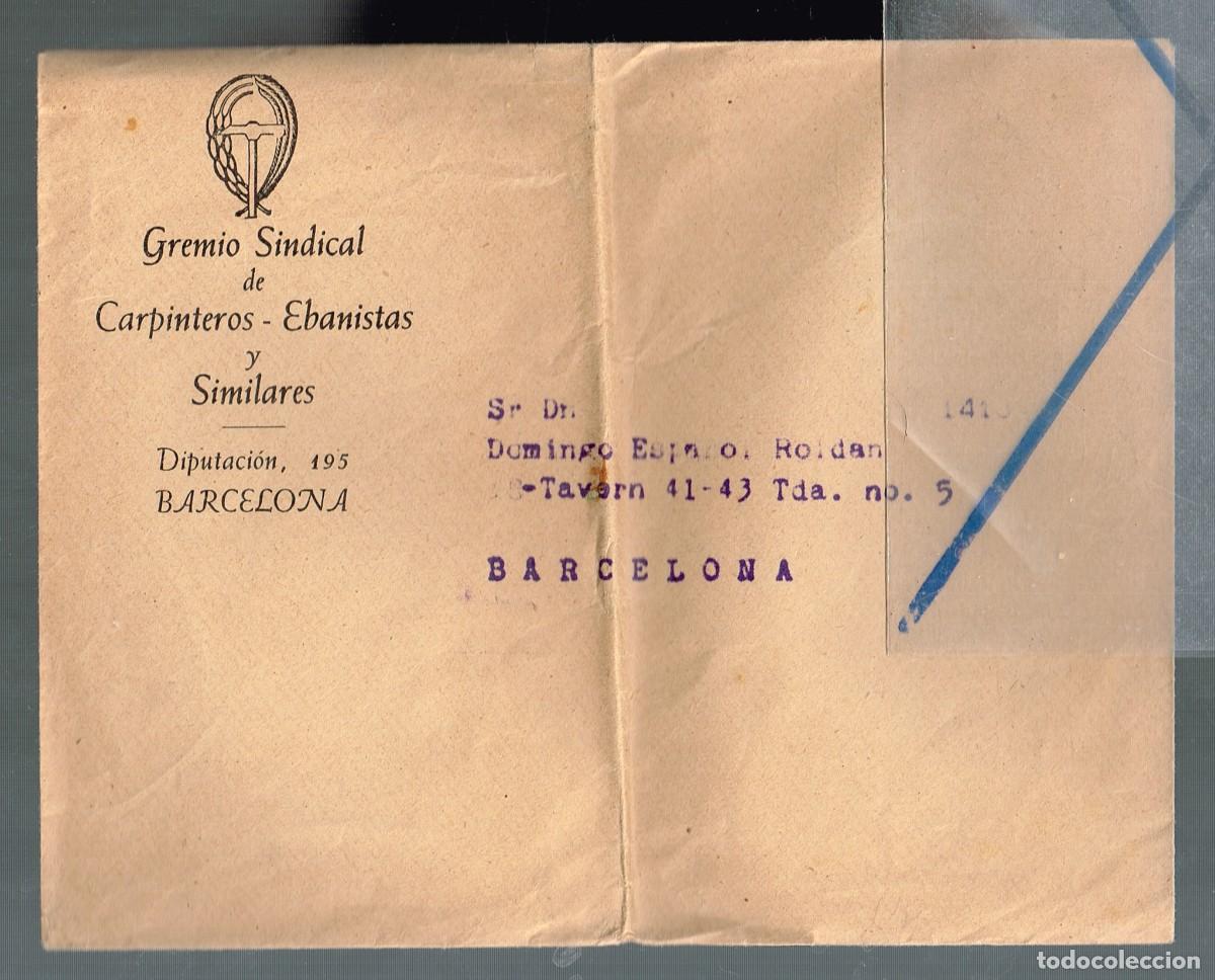 Otros Art&iacute;culos de Coleccionismo en Papel: ANTIGUO SOBRE CON S&Iacute;MBOLO SINDICATO FRANQUISTA (vertical) GREMIO CARPINTEROS EBANISTAS Y SIMILARES