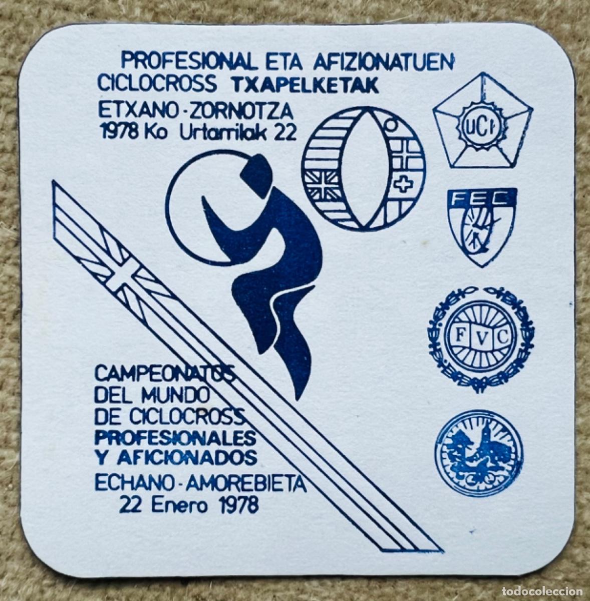 Otros Art&iacute;culos de Coleccionismo en Papel: Posavasos Campeonatos del mundo de Ciclocross - Echano - Amorebieta, 1978 - Ciclismo
