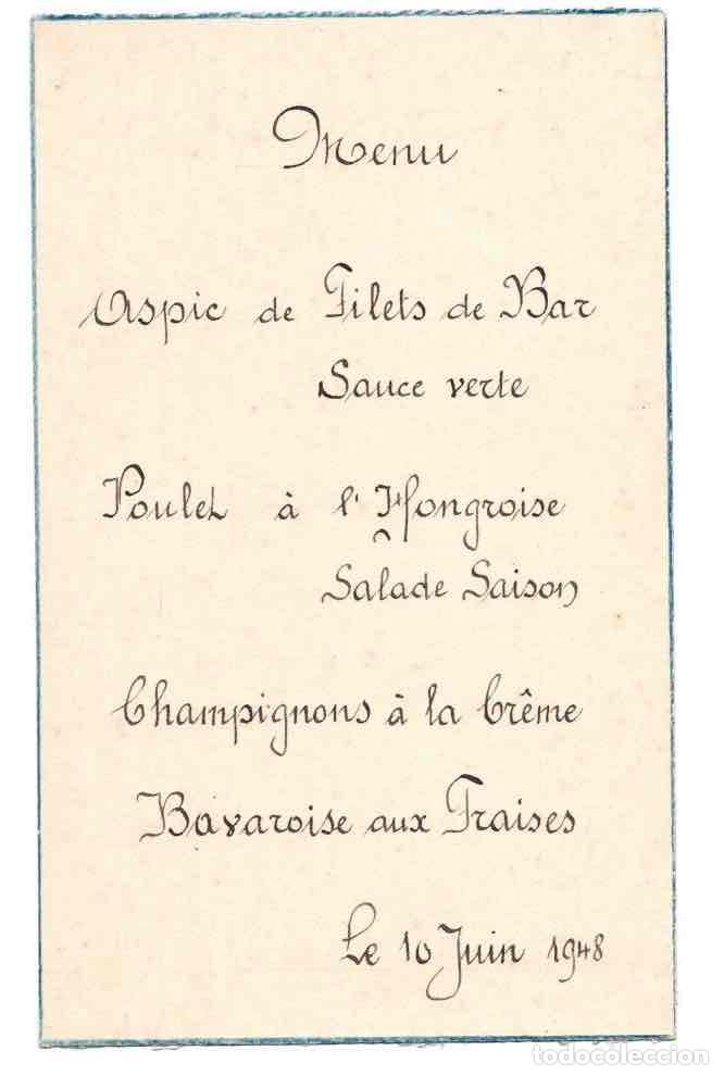 Otros art&iacute;culos de coleccionismo en papel: MENU FRANCES, 10 JUNIO DE 1948