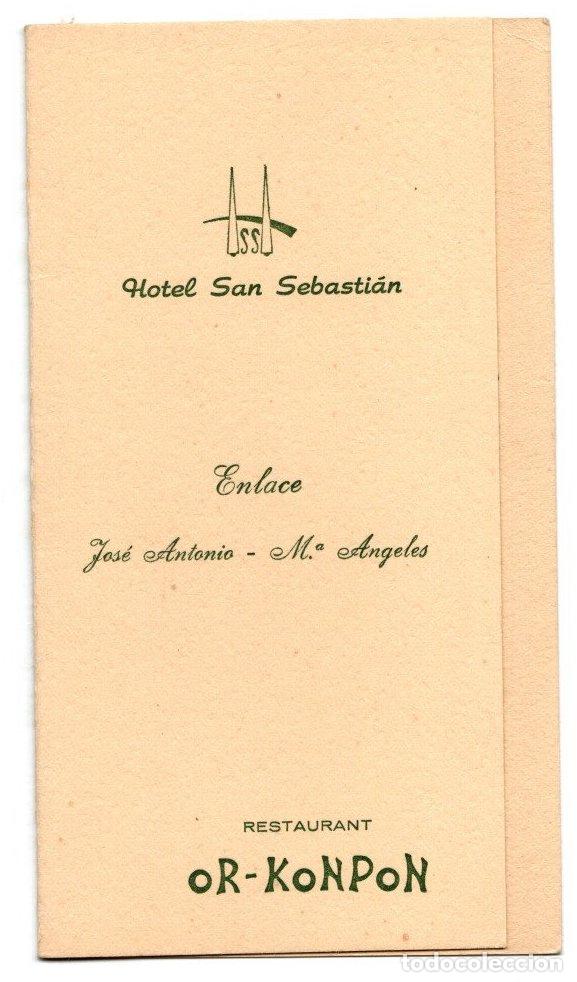 Otros art&iacute;culos de coleccionismo en papel: TARJETON MENU ENLACE HOTEL SAN SEBASTIAN RESTAURANTE OP-KONPON, 5 ABRIL DE 1975