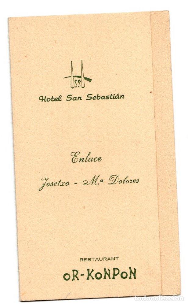 Otros art&iacute;culos de coleccionismo en papel: TARJETON MENU ENLACE HOTEL SAN SEBASTIAN RESTAURANTE OP-KONPON, 22 MARZO DE 1975