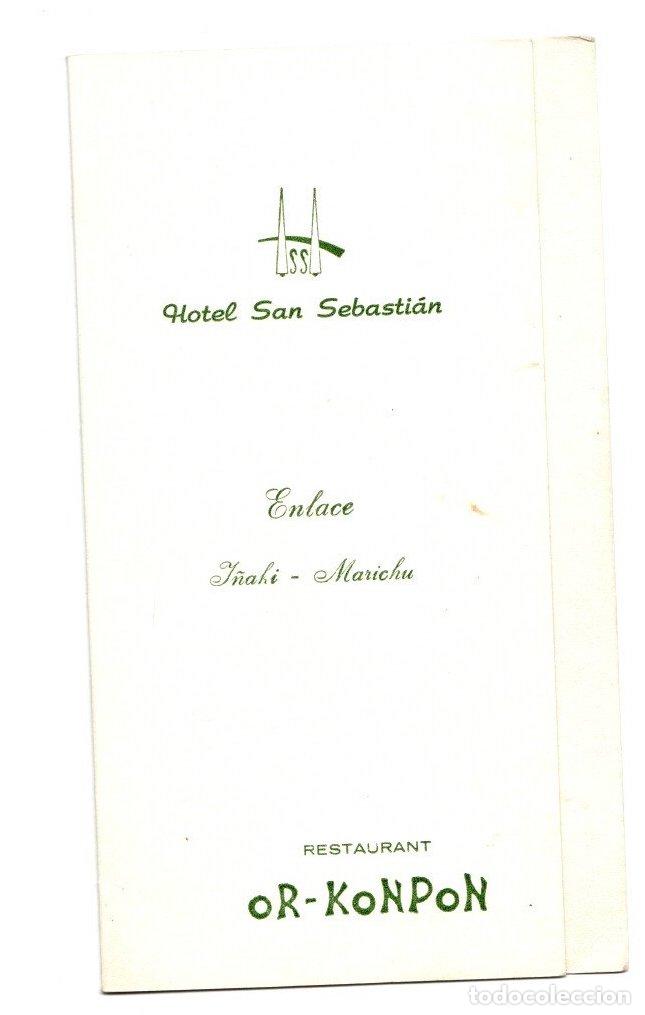 Otros art&iacute;culos de coleccionismo en papel: TARJETON MENU ENLACE HOTEL SAN SEBASTIAN RESTAURANTE OP-KONPON, 21 JUNIO DE 1975