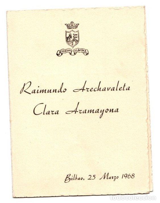 Otros art&iacute;culos de coleccionismo en papel: TARJETON MENU ENLACE SOCIEDAD BILBAINA, 25 MARZO DE 1968