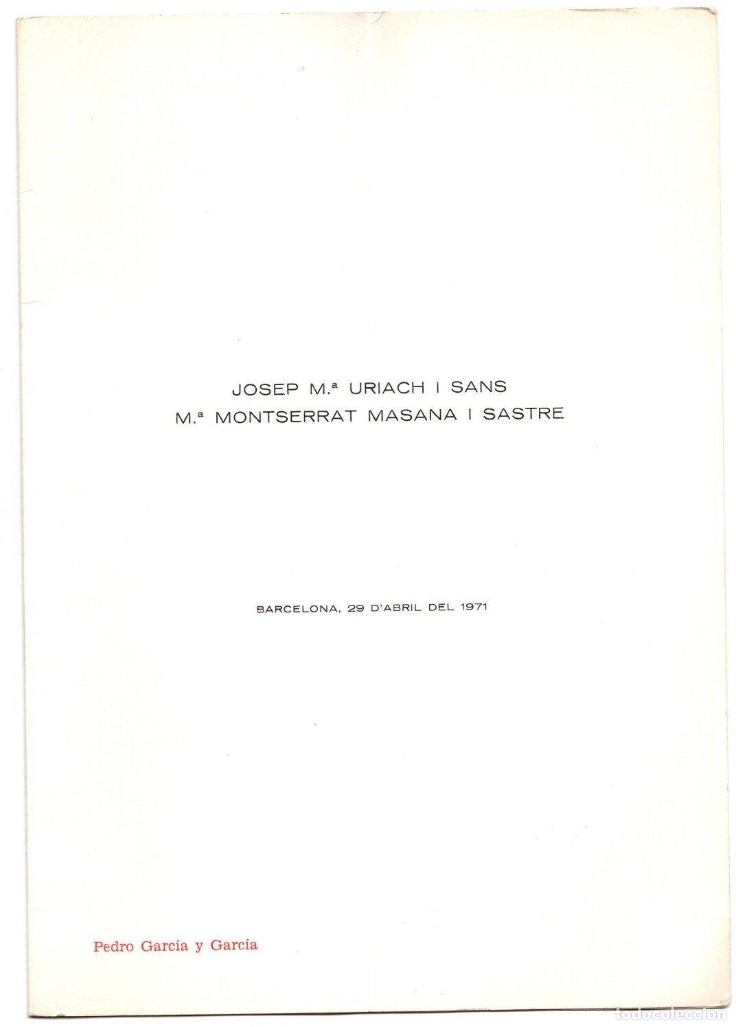 Otros art&iacute;culos de coleccionismo en papel: TARJETON MENU ENLLA&Ccedil; ENLACE LA FONT DEL LLEO BARCELONA, 29 ABRIL DE 1973