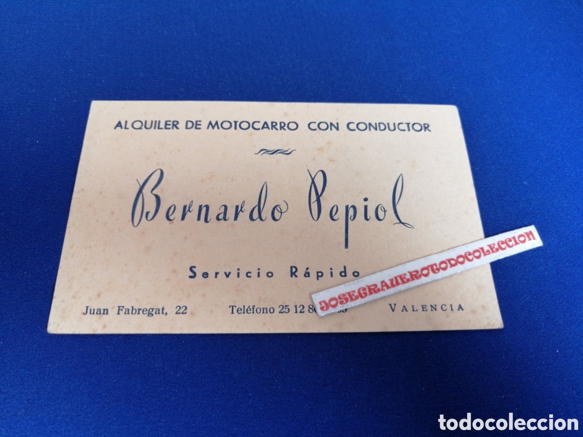 Collectionnisme Papier divers: ALQUILER DE MOTOCARRO CON CONDUCTOR (VALENCIA) TARJETA VISITA