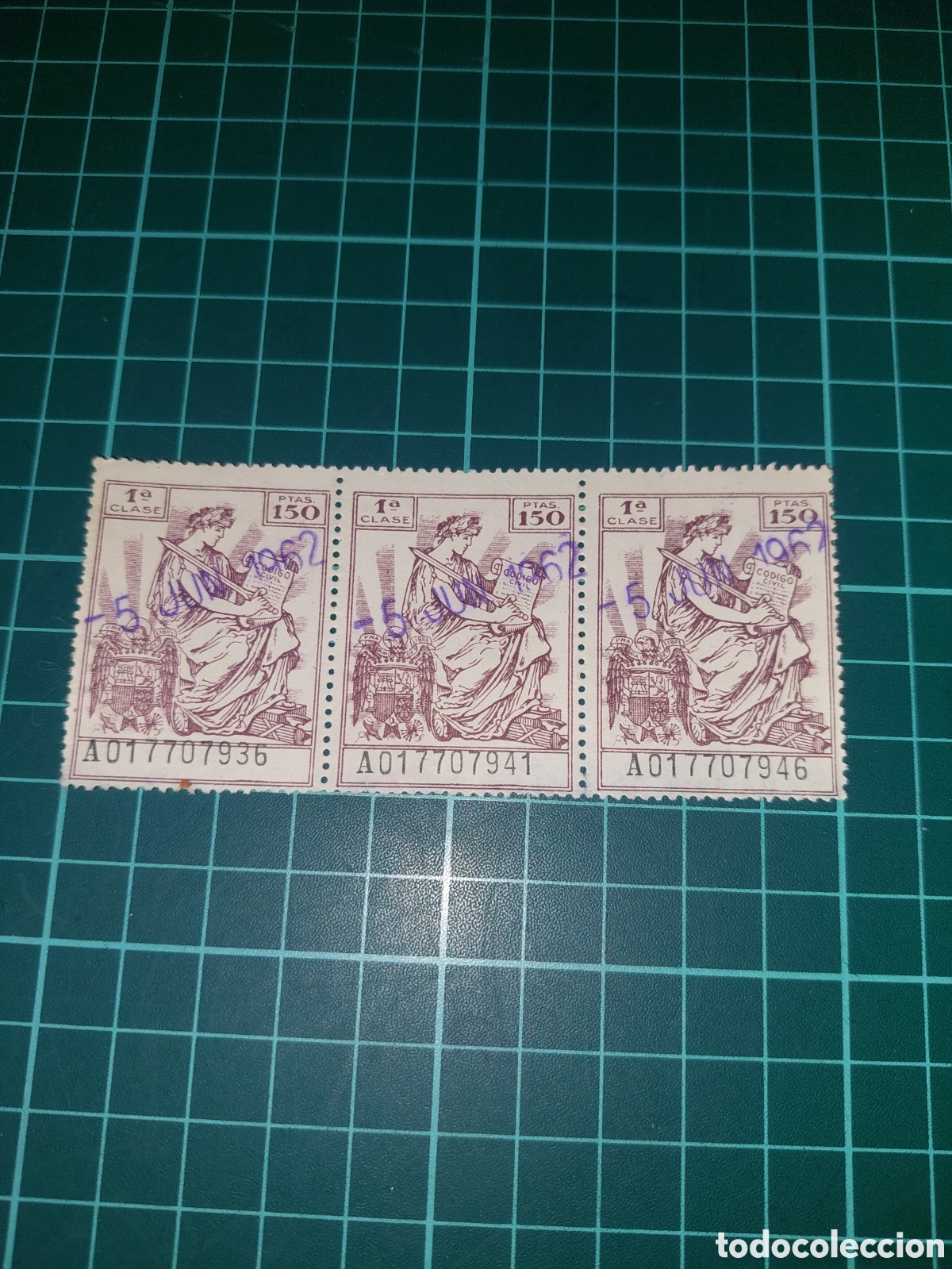 Collectionnisme Papier divers: Espa&ntilde;a p&oacute;lizas 1 clade 150 pesetas estado espa&ntilde;ol &aacute;guila franquista 5 junio 1962 usada pagos bancos