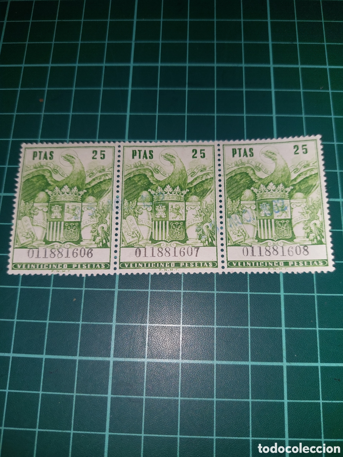 Collectionnisme Papier divers: Sello fiscal franquista aguila fauna 25 pesetas estado Espa&ntilde;a