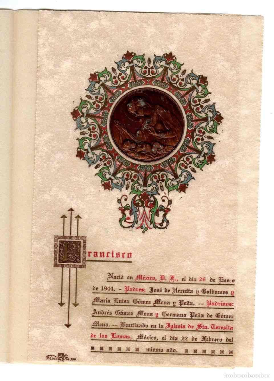 Paper Collecting Others: CERTIFICADO NACIMIENTO MEXICO. A&Ntilde;O 1944. MOTIVO RELIGIOSO EN RELIEVE