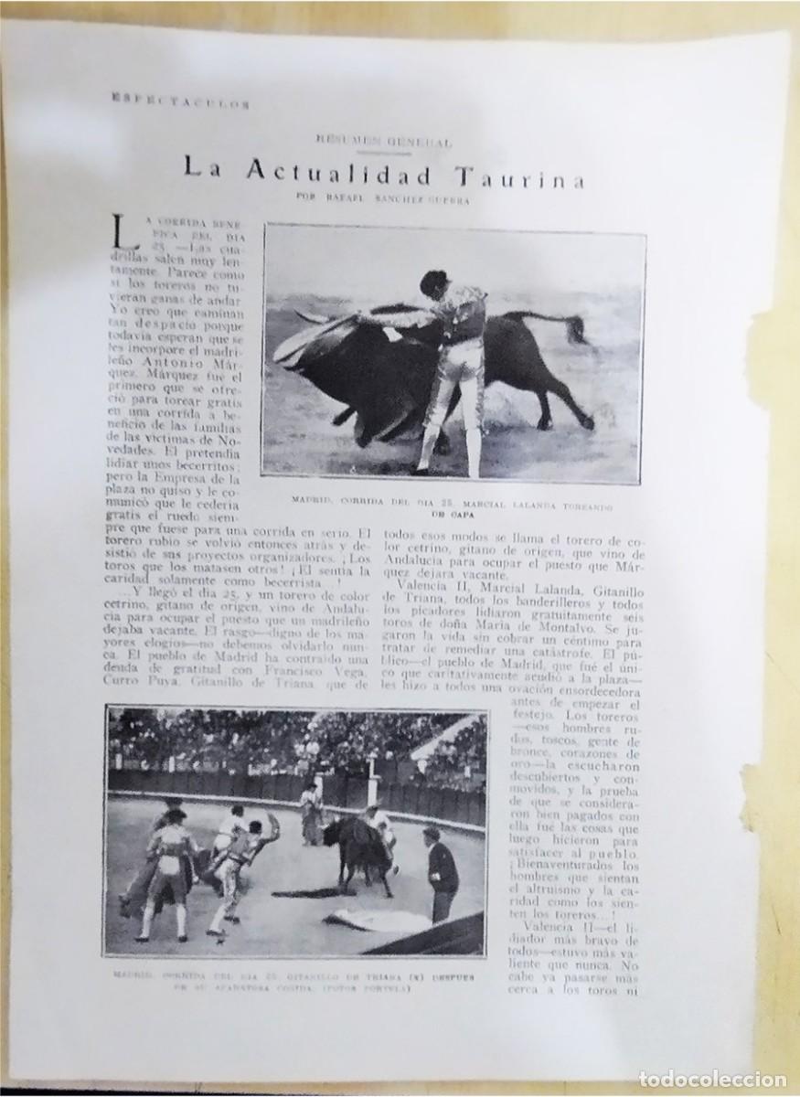 Collectionnisme Papier divers: CORRIDA BENEFICA MADRID MARCIAL LALANDA GITANILLO DE TRIANA RECORTE ABRIL 1912 UNA HOJA