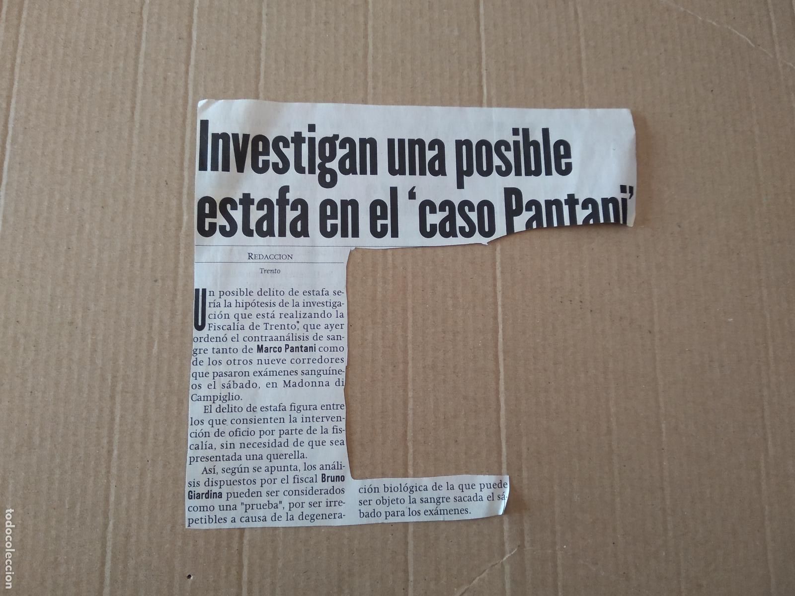 Otros Art&iacute;culos de Coleccionismo en Papel: ANTIGUO RECORTE DIARIO PERIODICO ESTAFA CASO PANTANI CICLISMO MIDE 14CM X 15,2CM