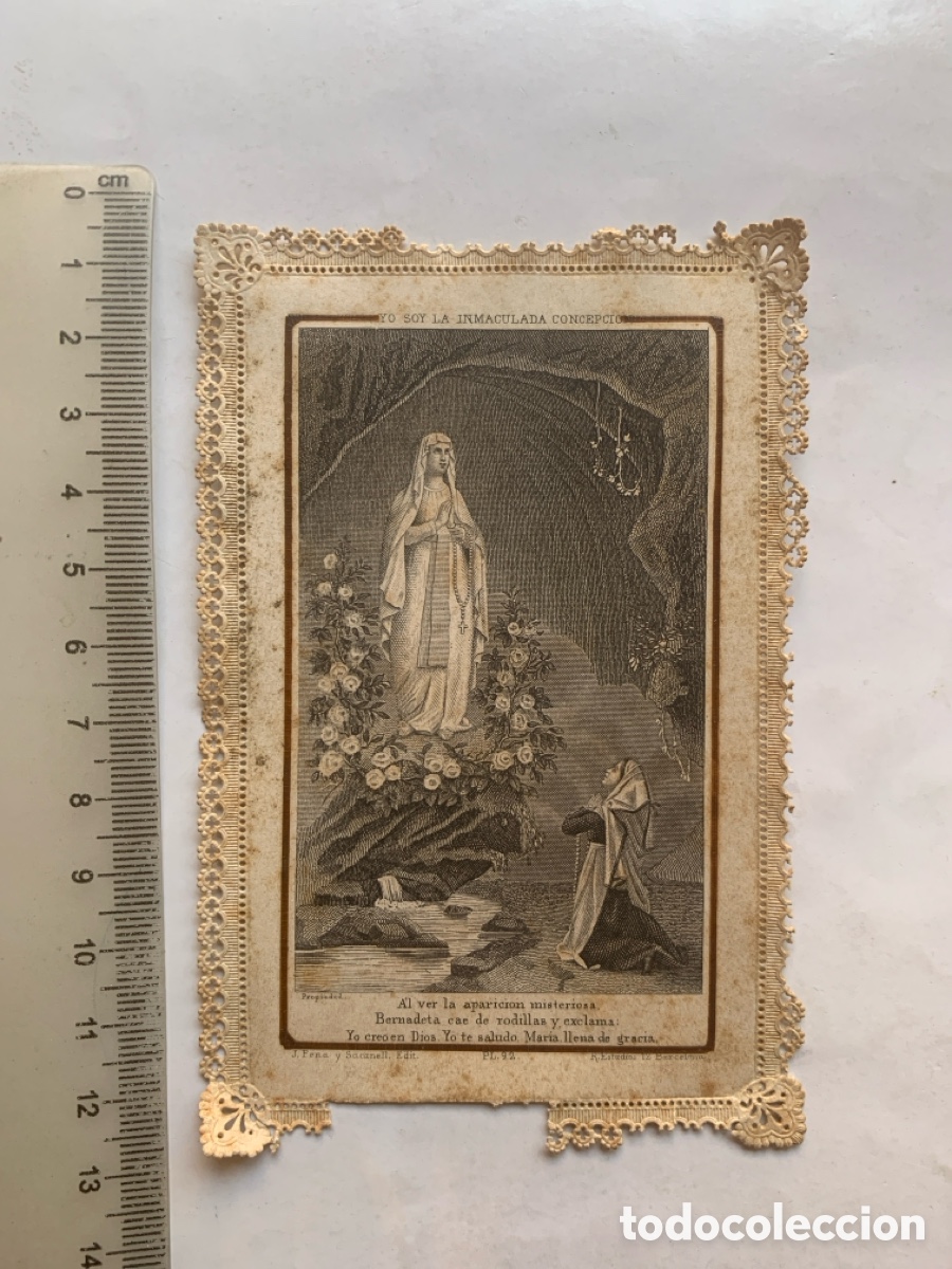 Altri oggetti di carta: ESTAMPA TROQUELADA Y CALADA. NTRA. SRA. DE LOURDES. J. PENA Y SACANELL, EDIT. BARCELONA.