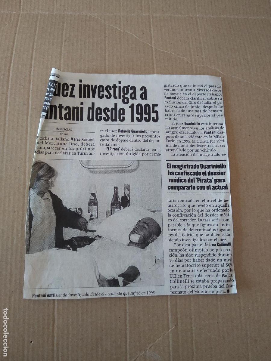 Otros Art&iacute;culos de Coleccionismo en Papel: ANTIGUO RECORTE DIARIO PERIODICO CICLISMO MARCO PANTANI MIDE 15,4CM X 17,5CM