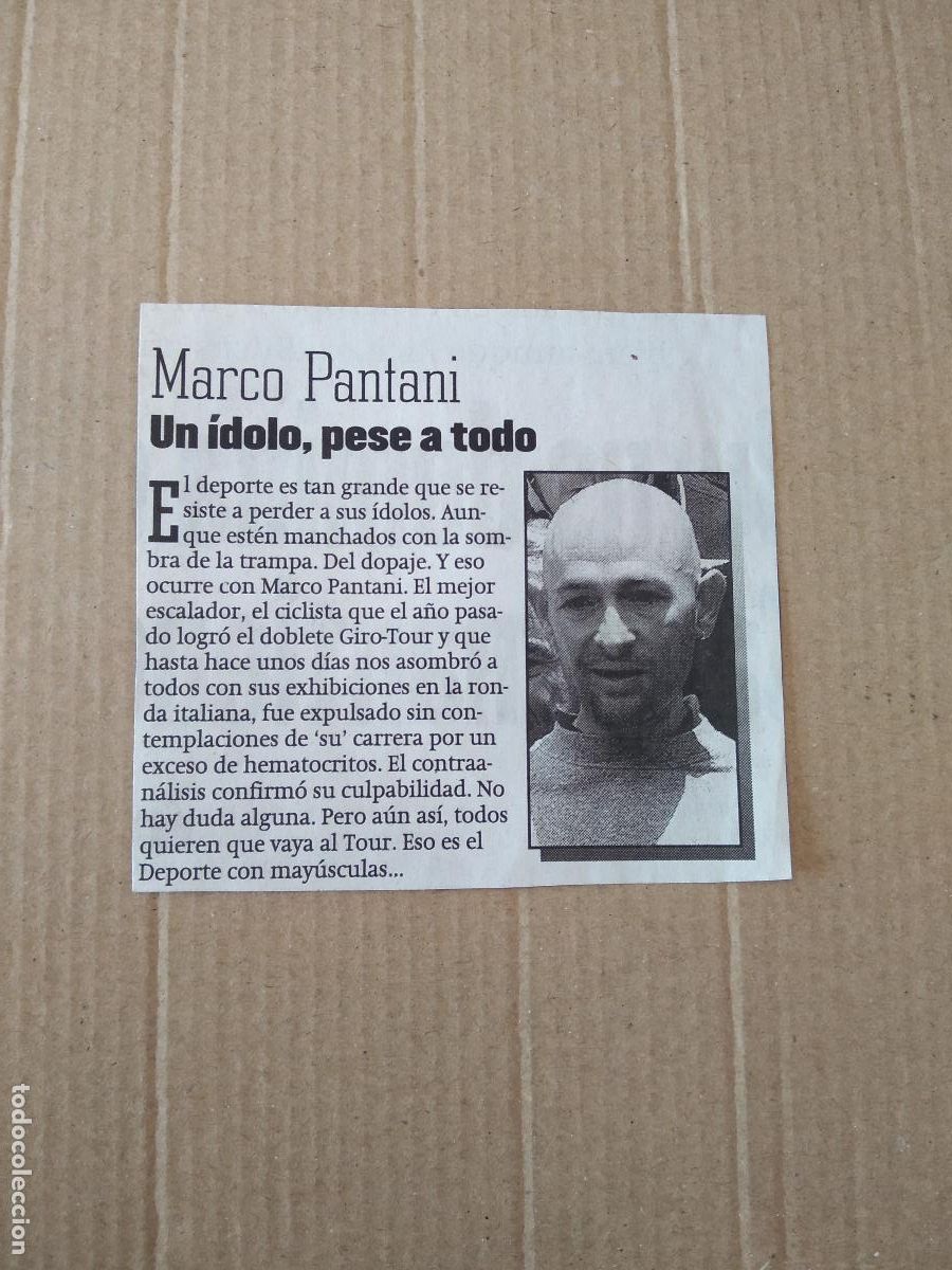 Otros Art&iacute;culos de Coleccionismo en Papel: ANTIGUO RECORTE DIARIO PERIODICO MARCO PANTANI CICLISMO MIDE 9,5CM X 8,6CM