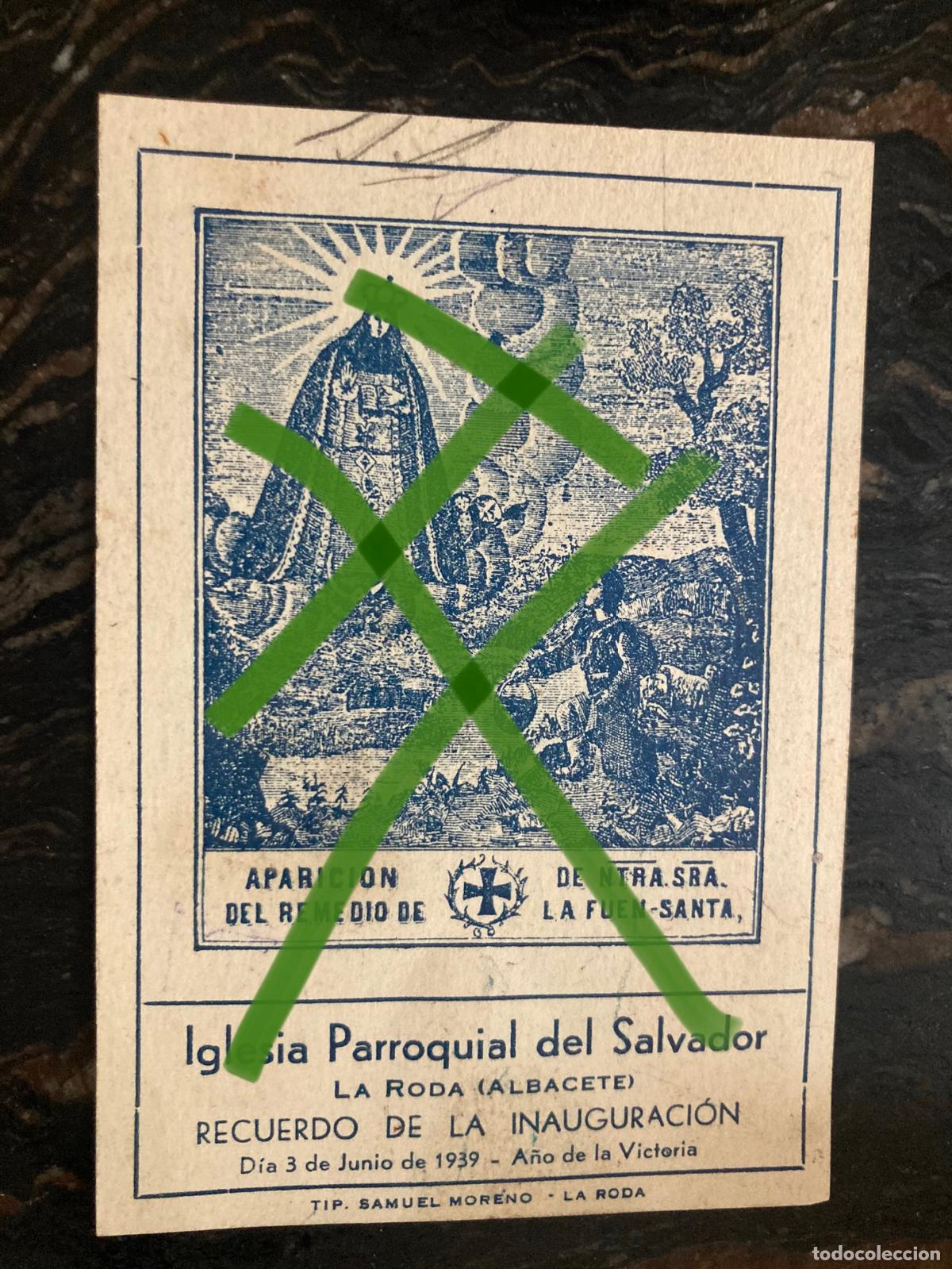 Otros Art&iacute;culos de Coleccionismo en Papel: La Roda Albacete iglesia del salvador recuerdo de la inauguraci&oacute;n 3 junio 1939 Aparici&oacute;n del Remedio