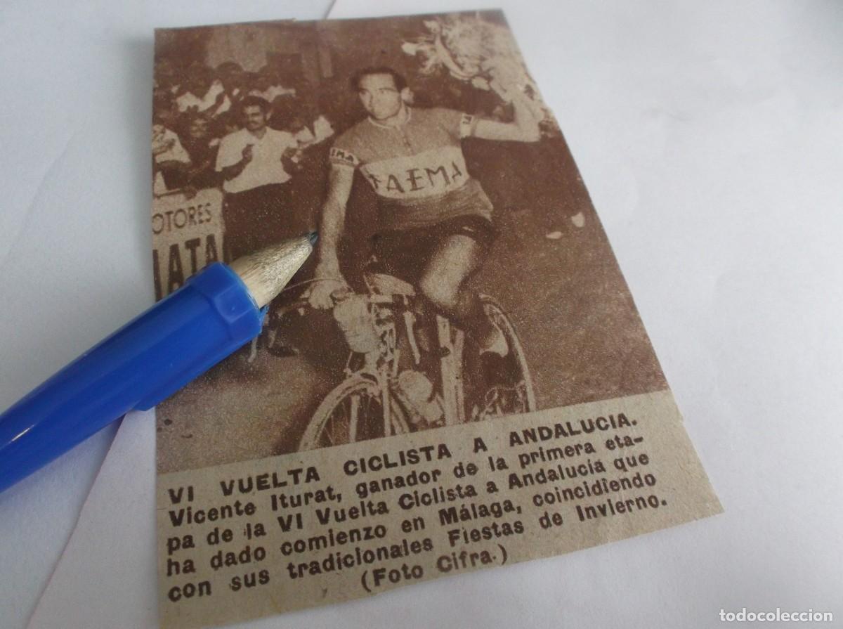 Otros Art&iacute;culos de Coleccionismo en Papel: RECORTE A&Ntilde;O 1959(M&Aacute;LAGA)VI VUELTA CICLISTA ANDALUC&Iacute;A ,VICENTE ITURAT GANADOR 1&ordf; ETAPA EN M&Aacute;LAGA