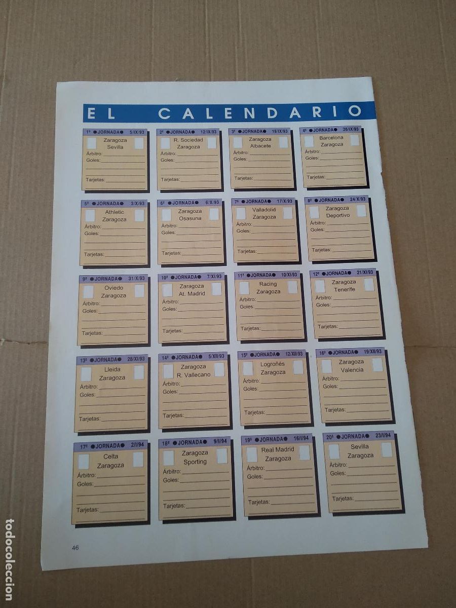 Outros artigos de papel: HOJA EL GRAN LIBRO DE LA LIGA 93-94 DIARIO 16 ZARAGOZA CALENDARIO CLASIFICACION