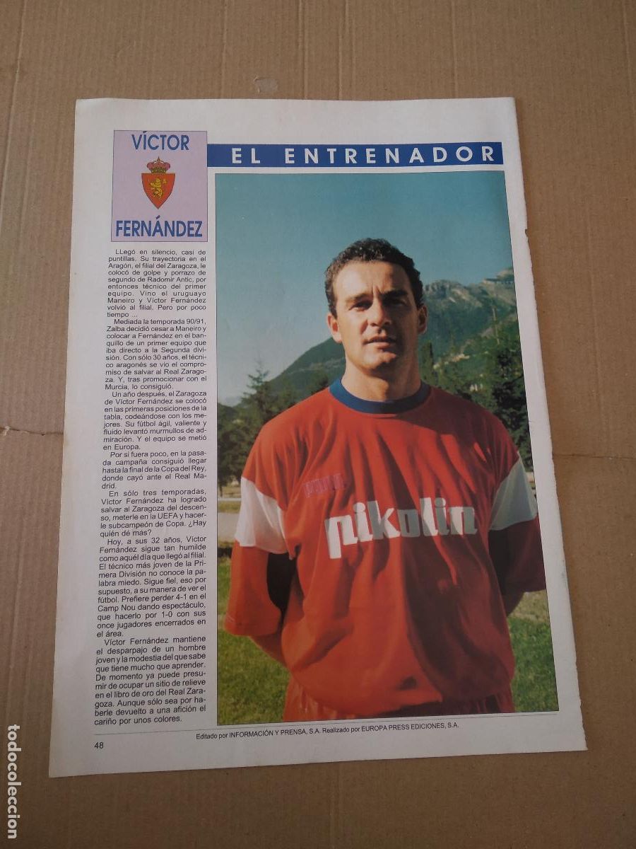 Otros Art&iacute;culos de Coleccionismo en Papel: HOJA EL GRAN LIBRO DE LA LIGA 93-94 DIARIO 16 ZARAGOZA CALENDARIO VICTOR FERNANDEZ