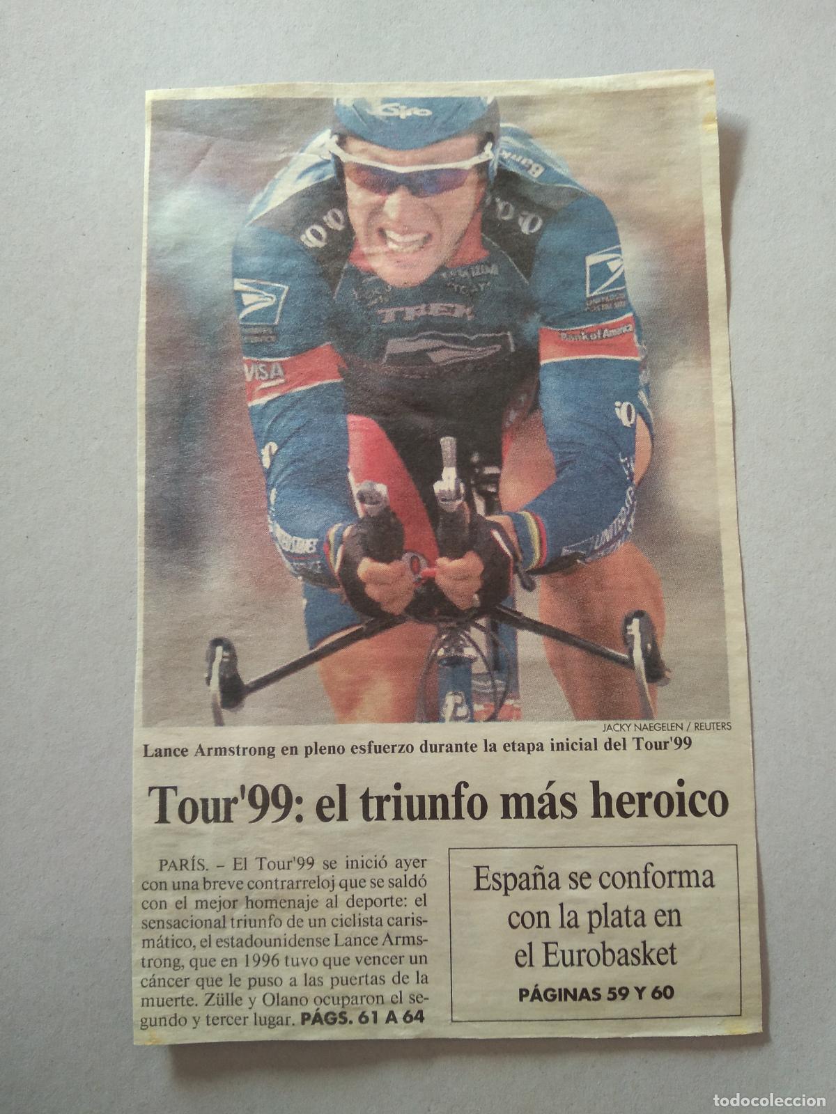 Otros Art&iacute;culos de Coleccionismo en Papel: ANTIGUO RECORTE DIARIO PERIODICO ARMSTRONG CICLISMO TOUR 99 MIDE 12,1CM X 19,5CM