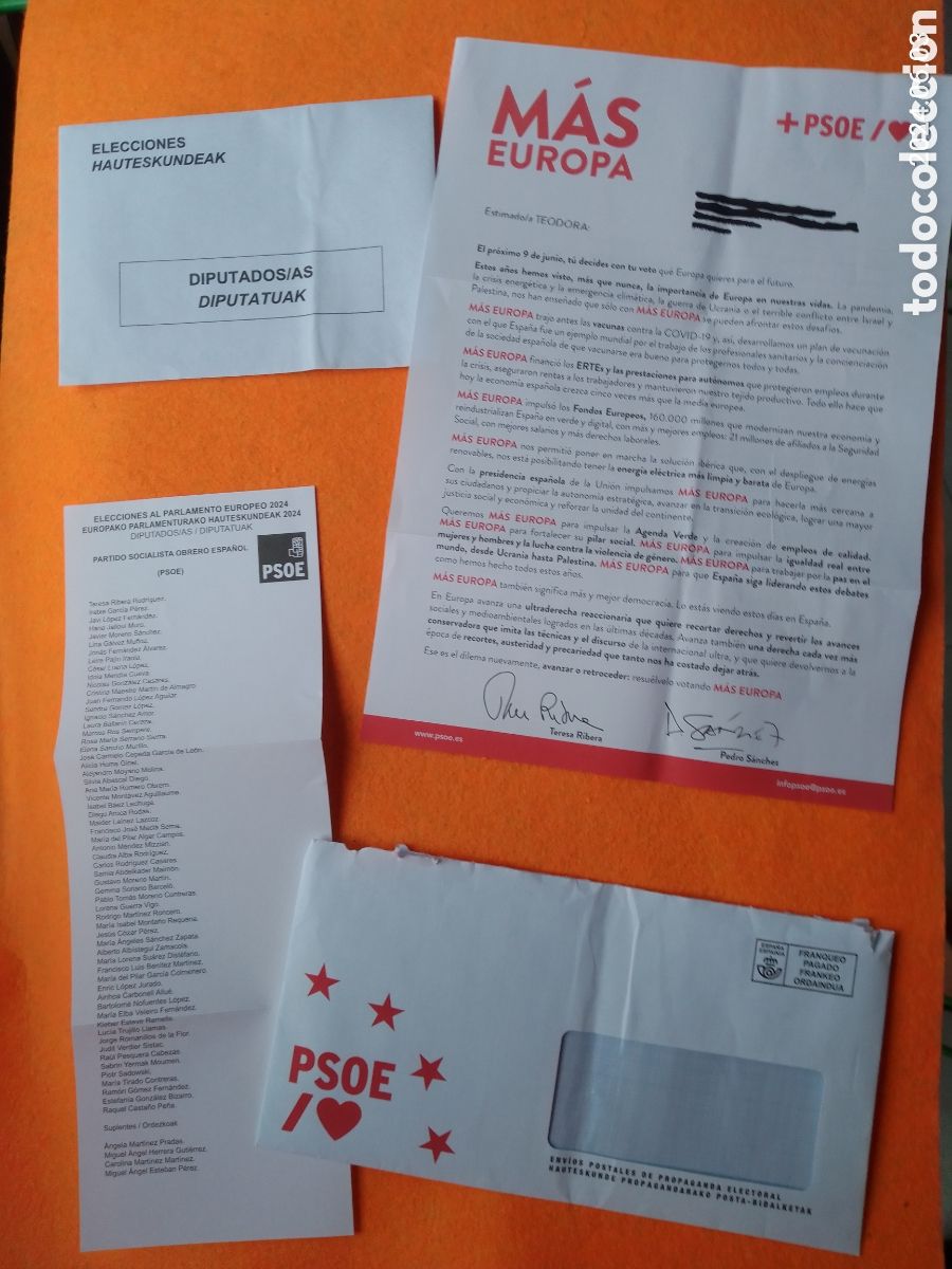 Otros Art&iacute;culos de Coleccionismo en Papel: PSE - PSOE . Propaganda electoral . Elecciones europeas 2024 . MAS EUROPA