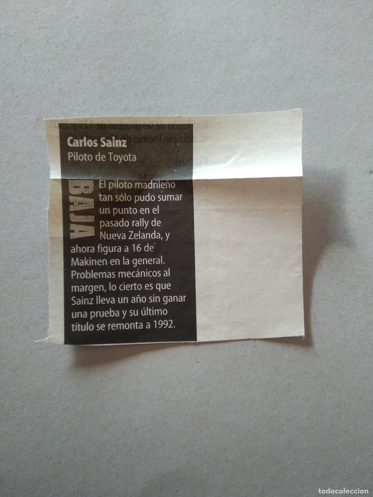 Otros Art&iacute;culos de Coleccionismo en Papel: ANTIGUO RECORTE DIARIO PERIODICO CARLOS SAINZ PILOTO DE TOYOTA MIDE 7CM X 7,8CM