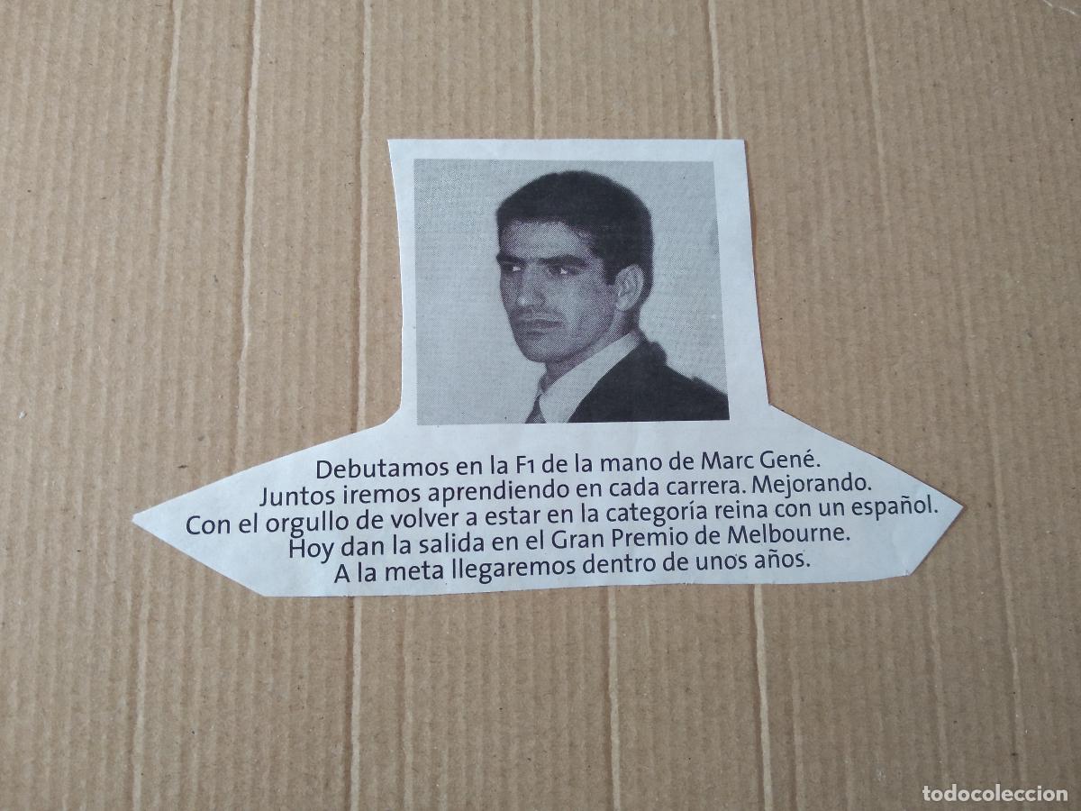 Otros Art&iacute;culos de Coleccionismo en Papel: ANTIGUO RECORTE DIARIO PERIODICO MARC GENE FORMULA 1 F1 MIDE 16,7CM X 9,6CM
