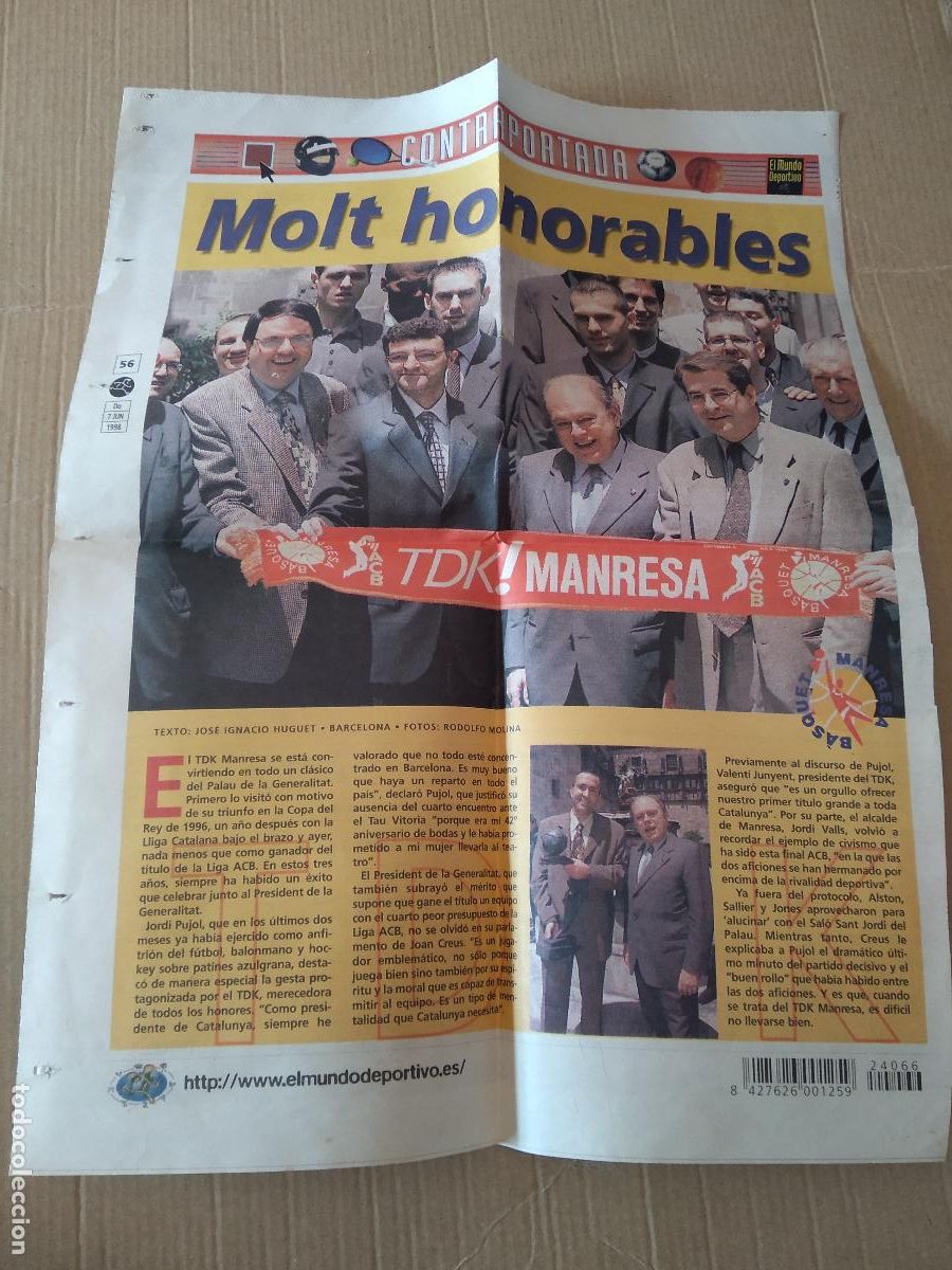 Outros artigos de papel: HOJA MUNDO DEPORTIVO PUJOL JOAN CREUS TDK MANRESA MOLT HONORABLES