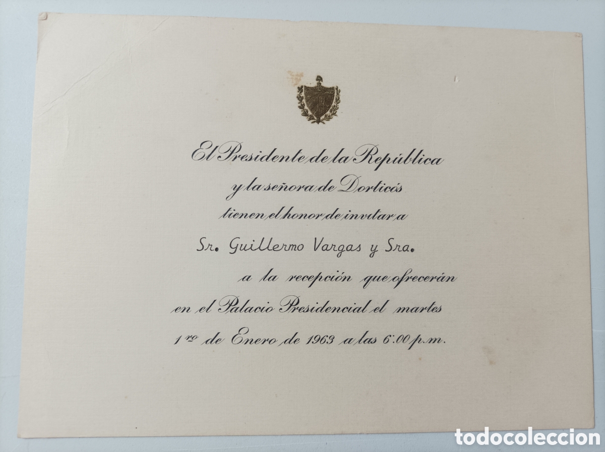 Otros Art&iacute;culos de Coleccionismo en Papel: Cuba, invitaci&oacute;n a una recepci&oacute;n enviada por el presidente dorticos,a&ntilde;o 1963